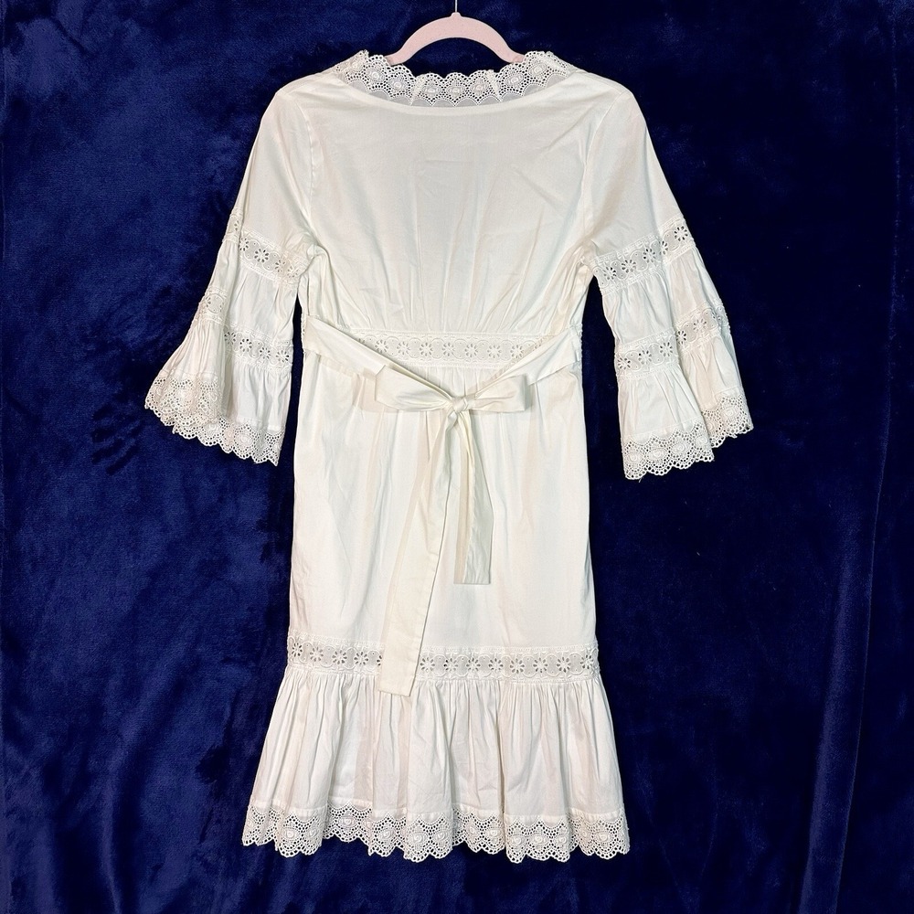 Flavio Castellani Italian White Lace Long Sleeve Dress US size 2 Italy Size 38 - Picture 15 of 16